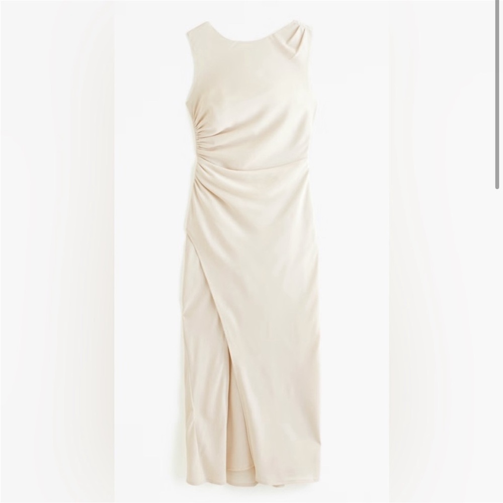 Draped High-Neck Shell Midi Dress